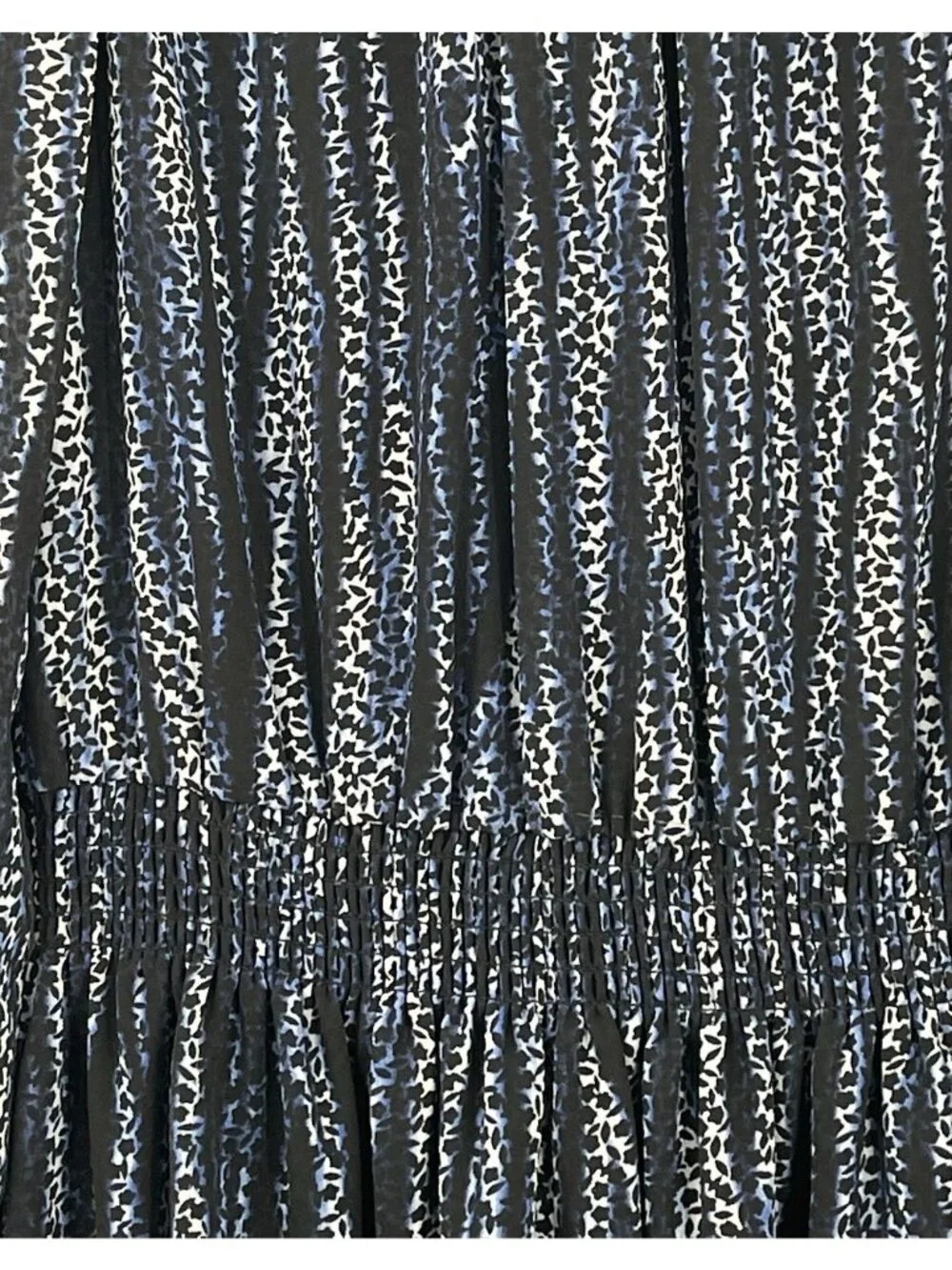 Michael Kors Georgette Smocked Lined Dress Printed Long Sleeve Womens Large Navy